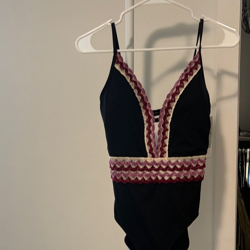 Black and Pink Women's One Piece Swimsuit